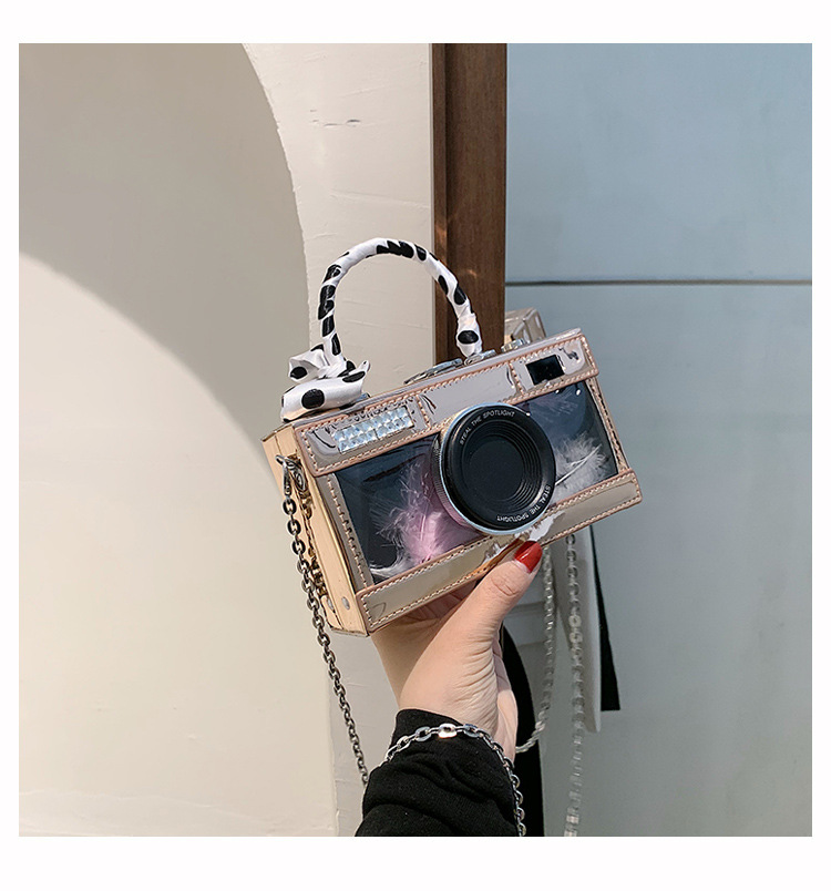 2023 New Bags Women's Bag Ribbon Portable Box Camera Bag Ins Korean Fashion Laser Chain Small Square Bag