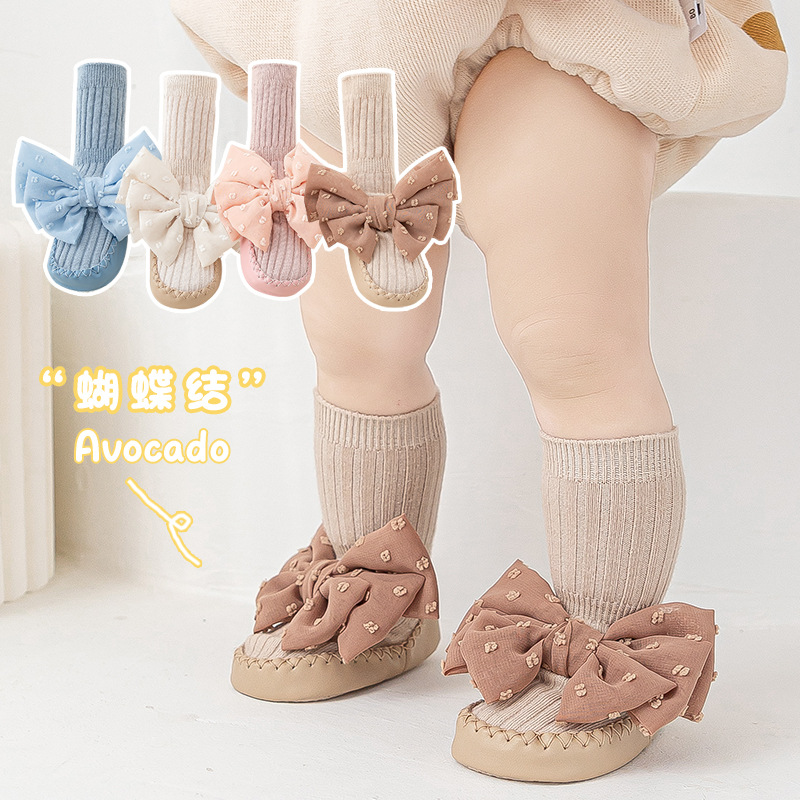Leather Bottom Socks Bowknot Spring/Summer Baby Non-Slip Baby Floor Socks Lace Princess Toddler Shoes Socks Children Sock Sneakers