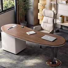 中古风办公桌商用实木书桌书房老板桌总裁桌设计师款弧形桌电脑桌