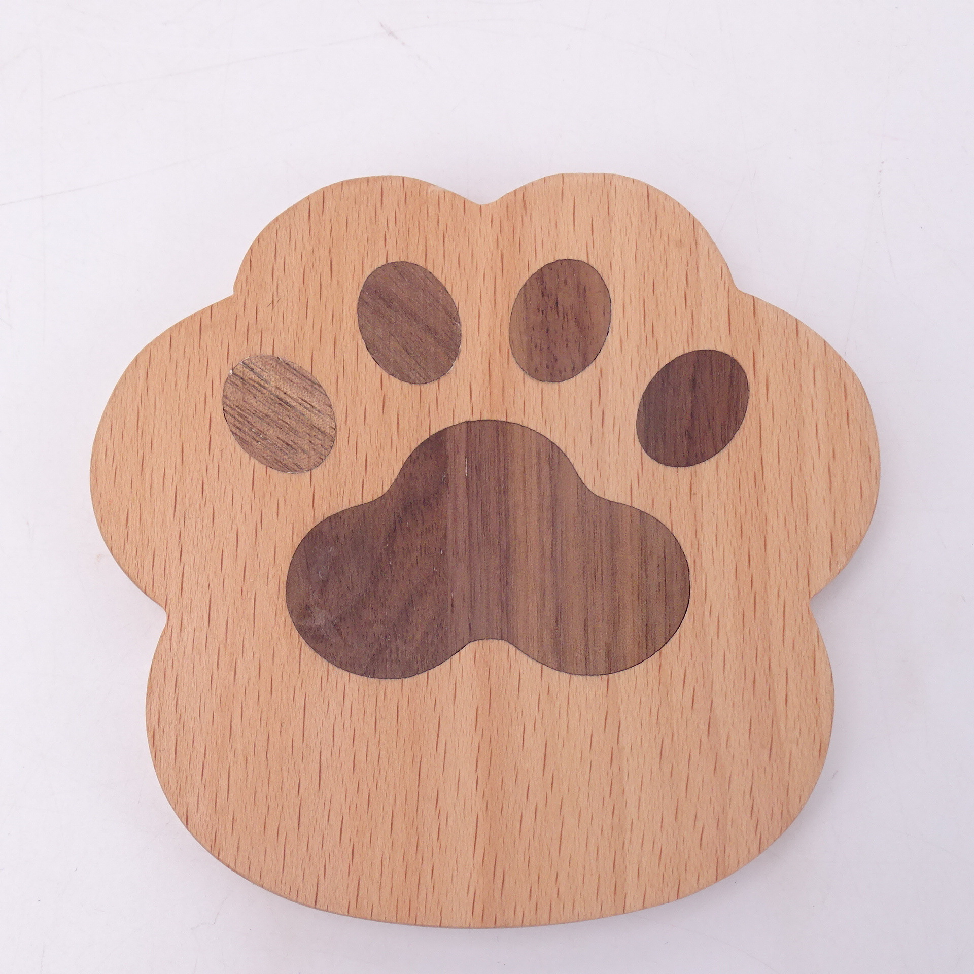 木质杯垫木制隔热垫卡通猫爪实木隔热垫茶桌黑胡桃色杯垫木制餐垫