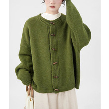 新款「北极绒」秋冬氛围感！慵懒毛衣外套女绿色宽松针织开衫上衣