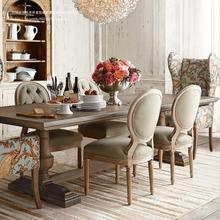 美式乡村全实木餐桌椅组合小户型长方形原木家用饭桌复古办公桌