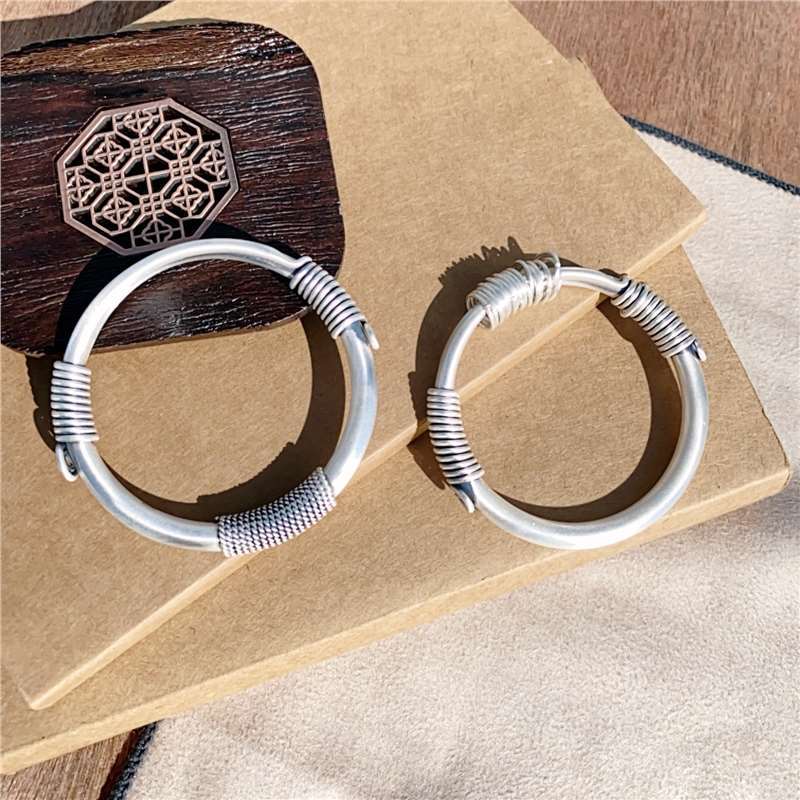 乾龙 新品足银999银手镯 磨砂复古传承纯银镯子民族风卷尾手镯女