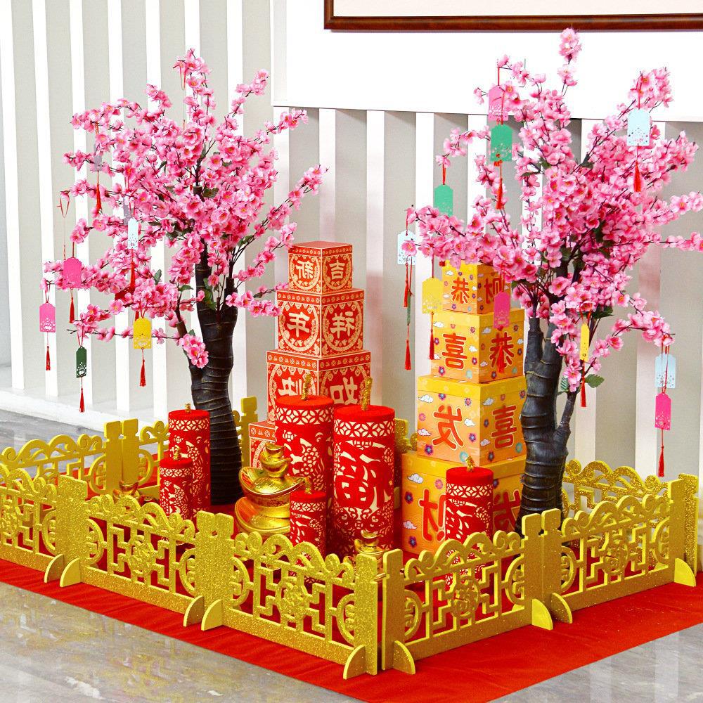 2022春节布置装饰商场店铺元旦新年美陈堆头摆件挂件桃树灯笼挂饰