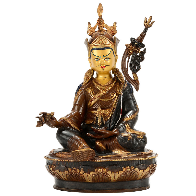 佛缘汇尼泊尔全铜莲花生大士佛像居家供佛摆件手工鎏金莲师10寸