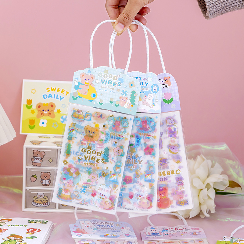 Cartoon Stickers Wholesale Children‘s Hand Account Stickers Portable Bag Gilding Frosted Girl Postcard Cup Stickers Prize