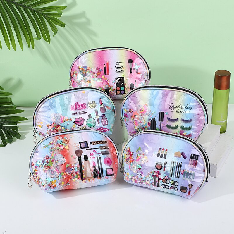 Shell Cosmetic Bag Wash Bag Outdoor Portable Storage Bag Heart-Shaped Printed PU Leather Bag Factory Direct Sales