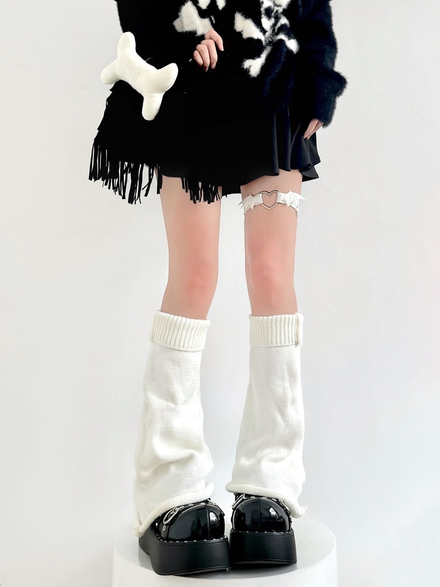 针织袜套堆堆袜y2k辣妹学生亚文化原宿阔腿袜喇叭腿套长筒jk袜子