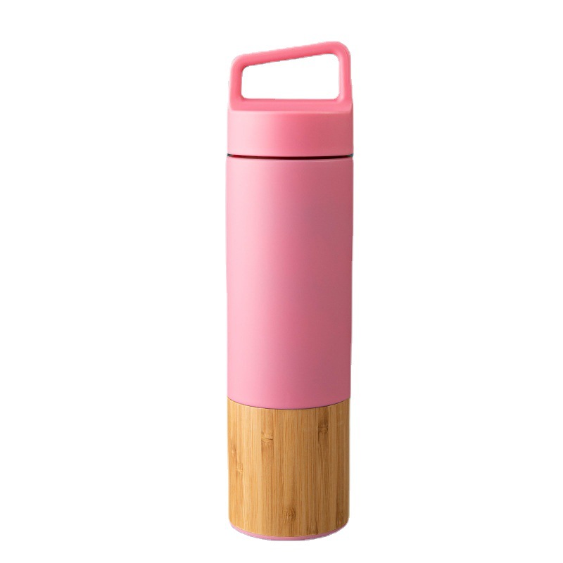 Graphic Customization Bamboo Shell Spray Plastic Vacuum Cup Stainless Steel Coffee Cup Office Tumbler Portable Handle Travel Cup