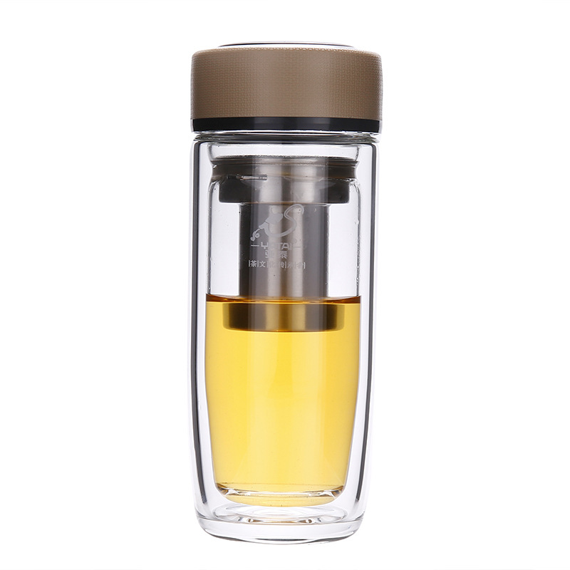 亚泰双层玻璃杯隔热带盖男女士创意便携水杯大容量过滤办公茶杯子