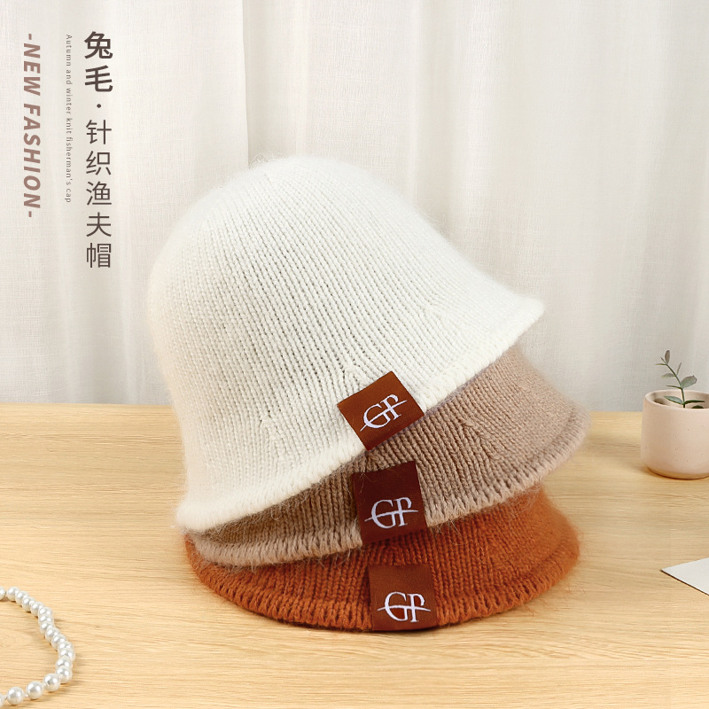 Hat Female Autumn and Winter New Stickers Cloth Net Red Crystal Knitted Fisherman Hat Face Little Wild Warm Japanese Style Basin Hat Tide