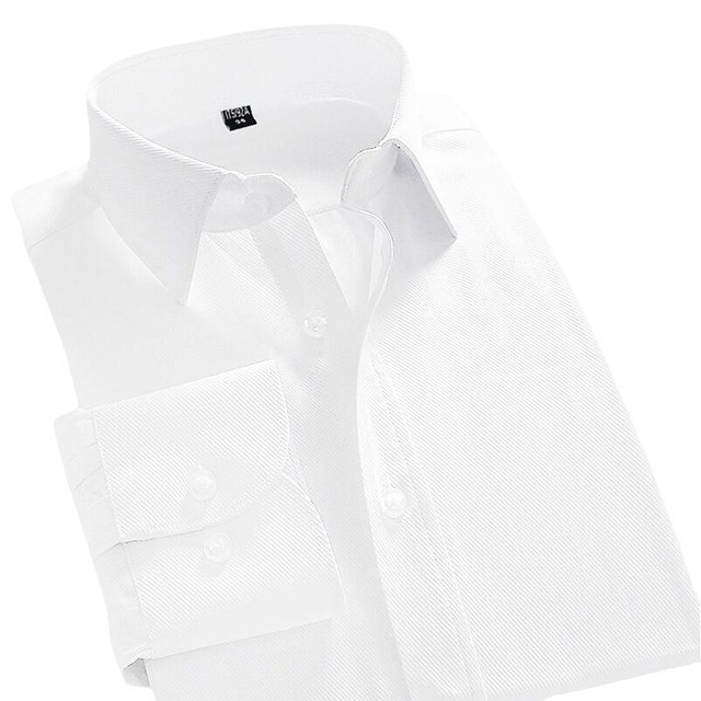 春秋季蓝衬衫男长袖纯色衬衫中青年商务休闲免烫职业装工装白衬衣