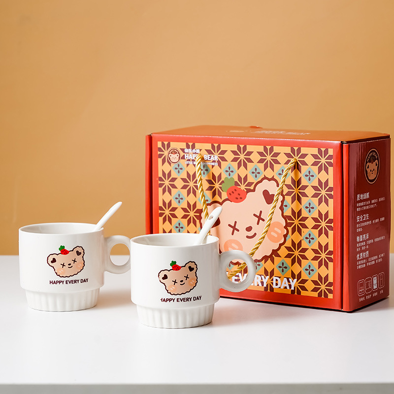 Good-looking Lovers Ceramic Cup Cute Cartoon Bear Mug with Hands Gift Set Opening Event Small Gift