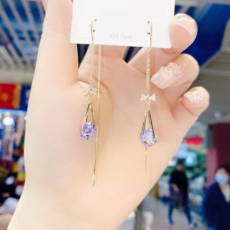 抖音网红紫色水滴耳坠气质耳线高级感轻奢时尚新款-阿里巴巴