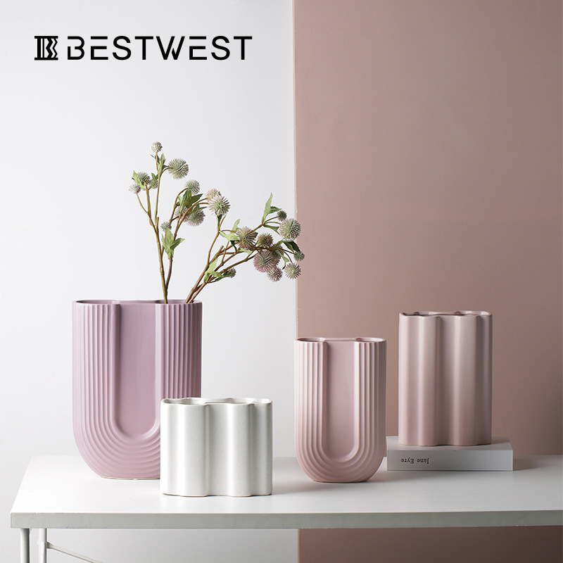 Best West Simple Geometric Ceramic Vase Desktop Decoration Creative Home Living Room Soft Decoration Flower