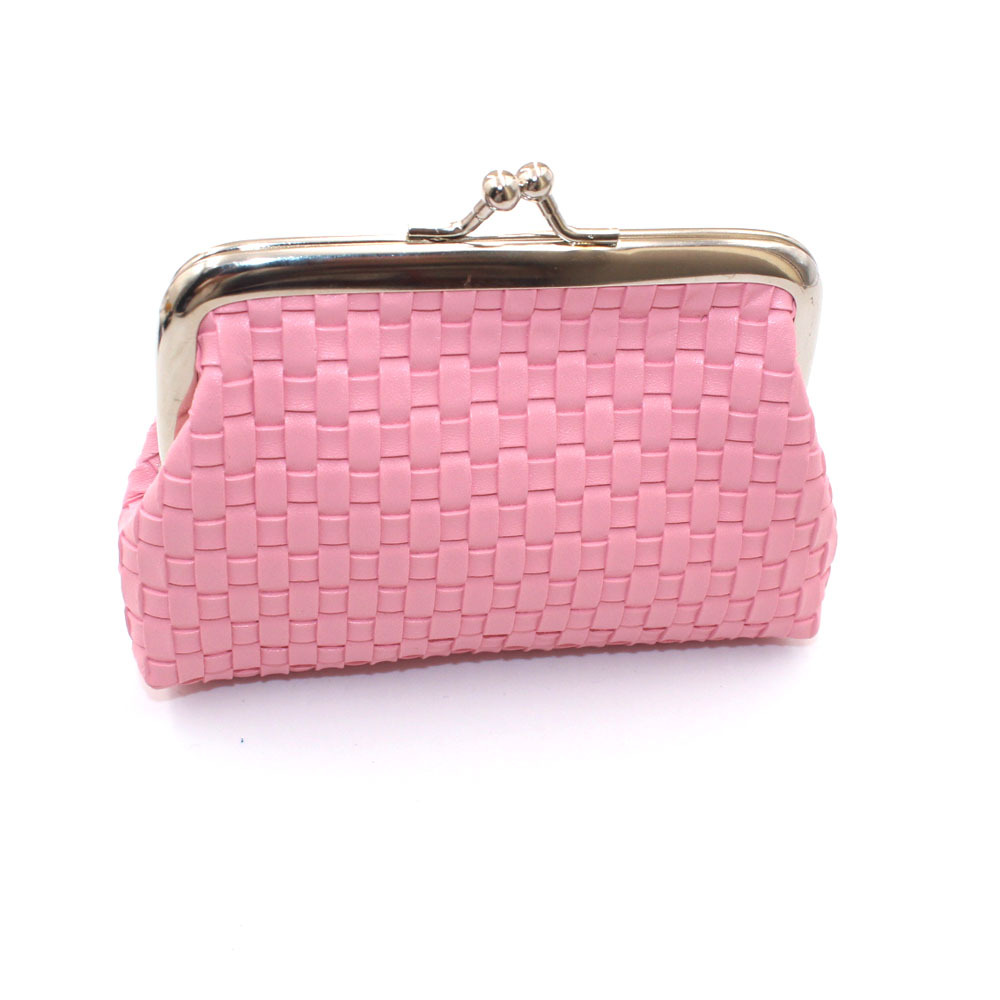 In Stock Wholesale Cross-Border Supply Women's Buckle Coin Purse 4-Inch Clip Bag Pu Woven Card Holder Clutch