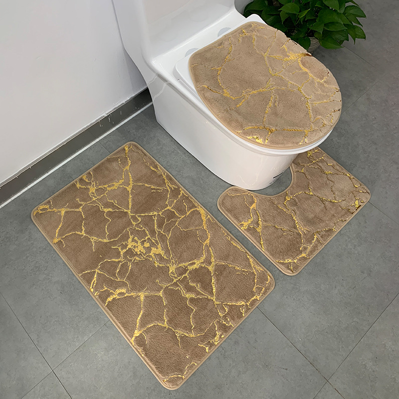 Foreign Trade Cross-Border Small Rabbit Fur Gilding Toilet Three-Piece Floor Mat Bathroom Imitation Rabbit Fur Marbling Gilding Carpet