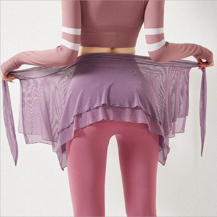 lulu速干健身运动遮臀裤女网红健身披风瑜伽服舞蹈练功罩衫半身裙