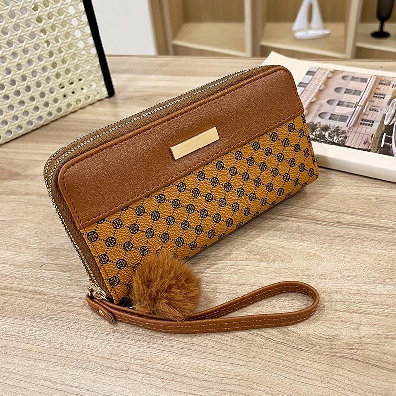 Women's Foreign Trade  Wholesale New  Women's Wallet Hairy Ball Charm Color Contrast Patchwork Card Holder Coin Purse