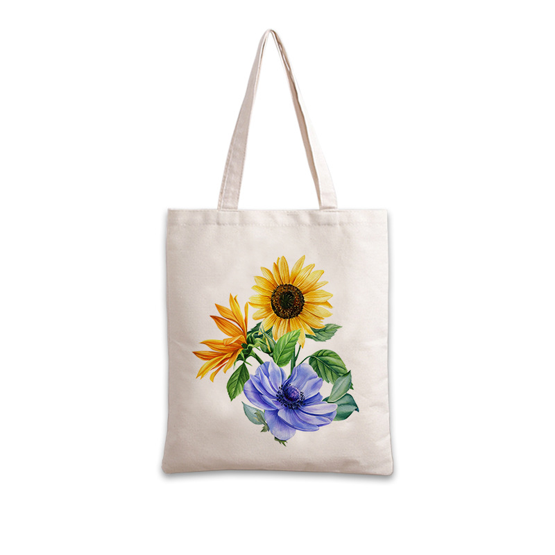 Cross-Border New Arrival Flower Canvas Bag Women's Printed Tote Bag Tote Bag Large Capacity Canvas Bag Shoulder Bag Wholesale