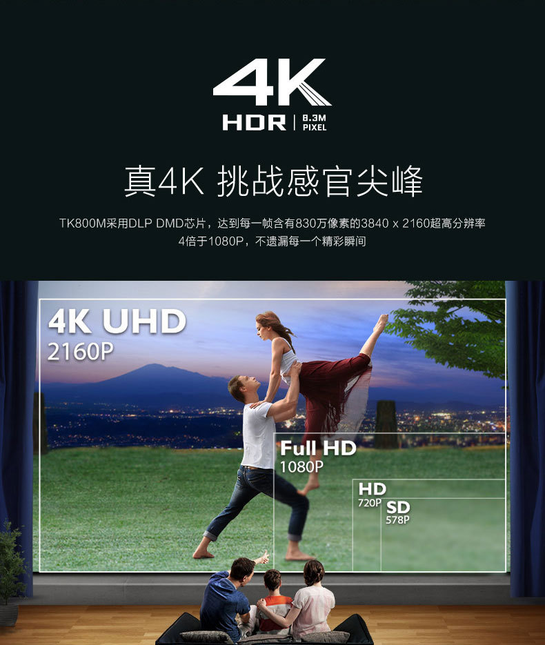 明基投影仪tk850高清rk9000 tk800m w1700m ht2705家用4k 3d机器