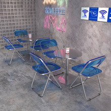 工业风咖啡厅奶茶店桌椅组合甜品店主题餐厅克莱因蓝不锈钢桌椅