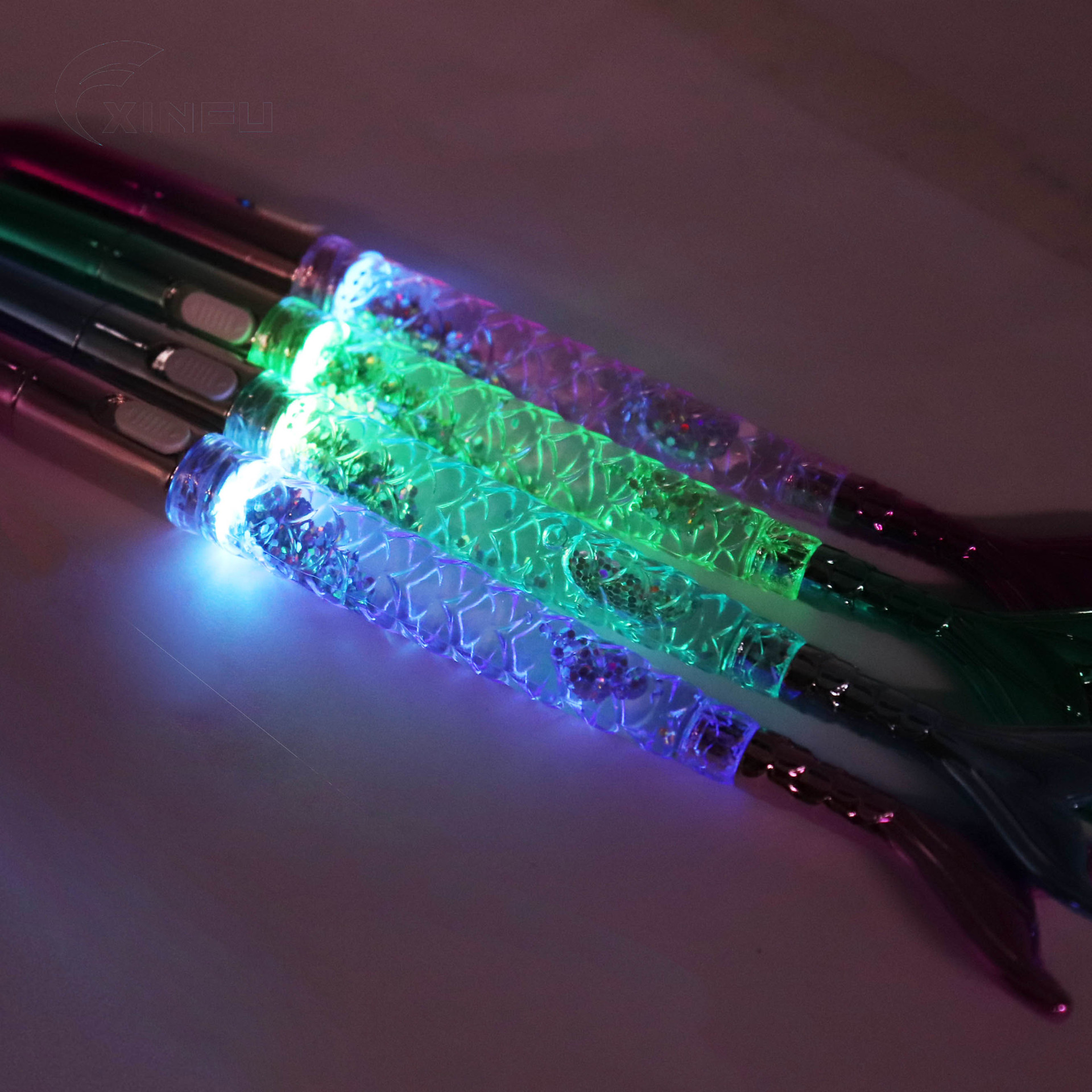 油性闪烁荧光灯笔 可爱美人鱼创意 子弹头圆珠笔 针管头中性水笔