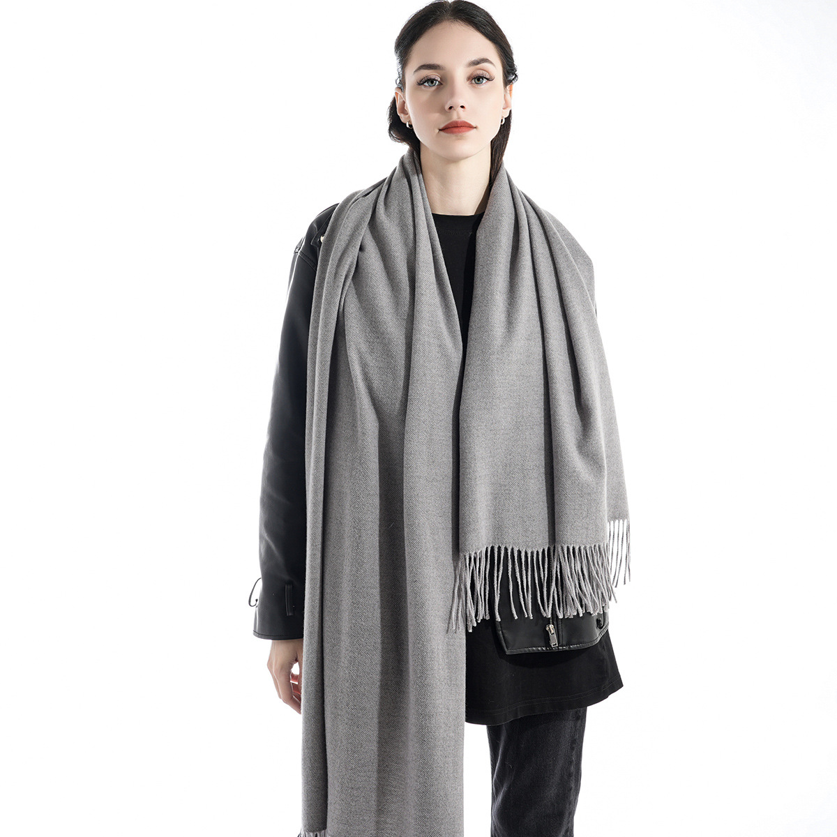 Exclusive for Cross-Border New Products in Stock Pure Color Cashmere Scarf Thickened Warm Long Fringe Couple Scarf Shawl Dual-Use