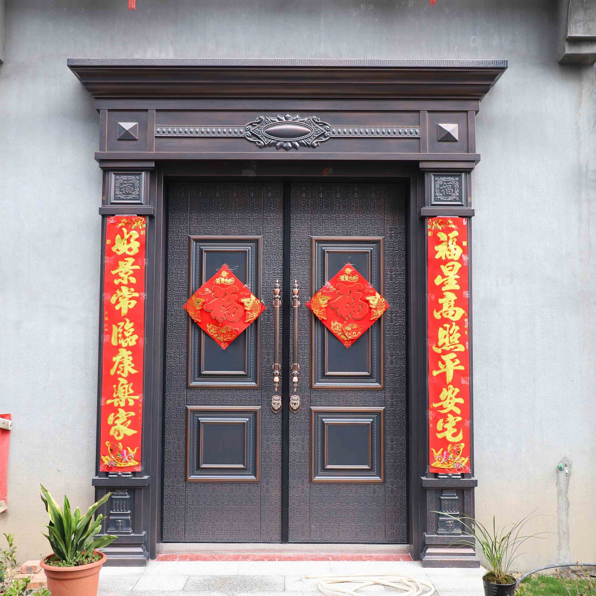 新款农村小院入户门 庭院别墅双开铜门 整套纯铜双开门厂家可订