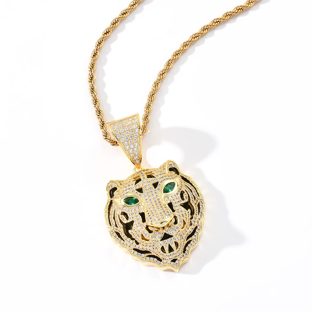 欧美老虎吊坠玛瑙锆石 虎年生肖个性嘻哈吊坠 男士hiphop跨境配饰