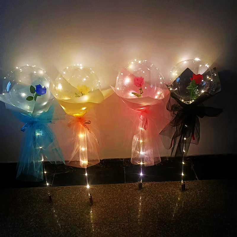 网红玫瑰花波波球发光爆款带灯气球地推花束七夕情人节摆摊气球