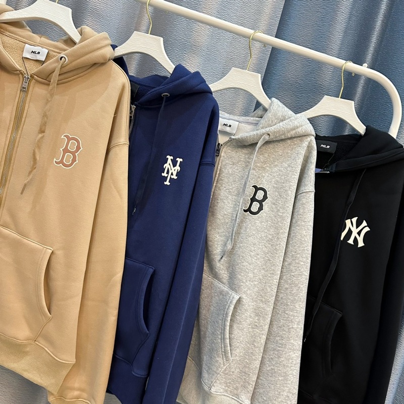 mlb加绒冬季新款卫衣洋基队ny印花大标连帽拉链卫衣外套男女同款