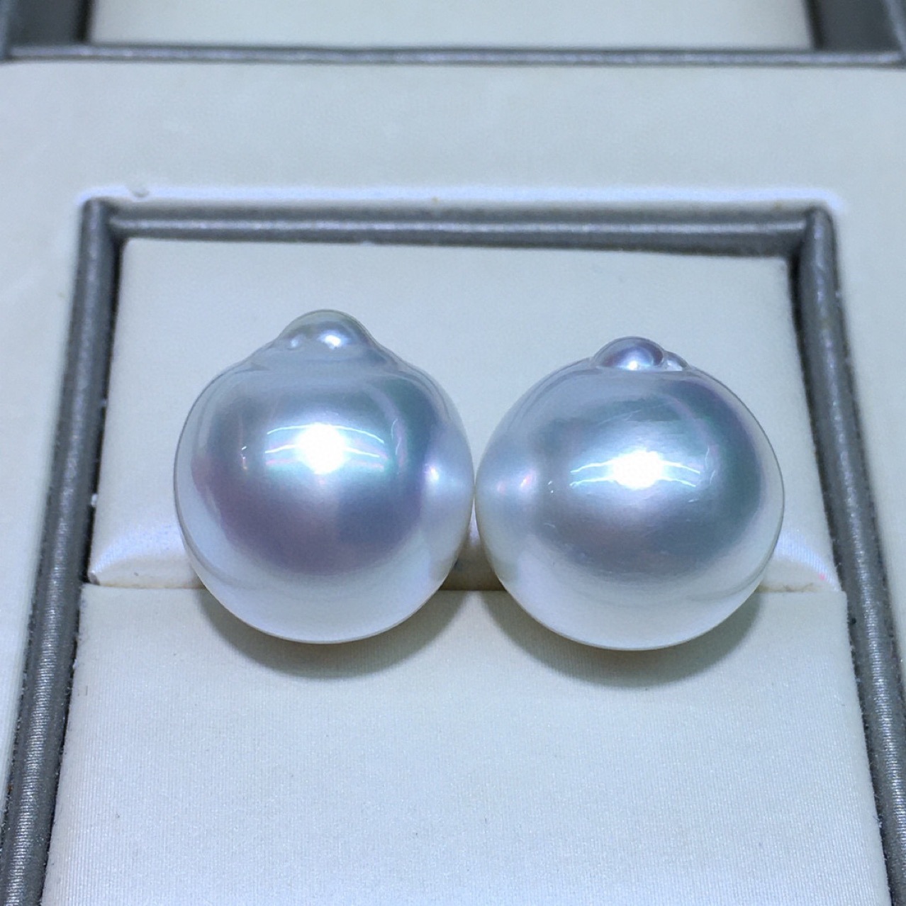 澳白珍珠 南洋珍珠耳环镜面光 直径14-15mm近圆饱满强光微微瑕