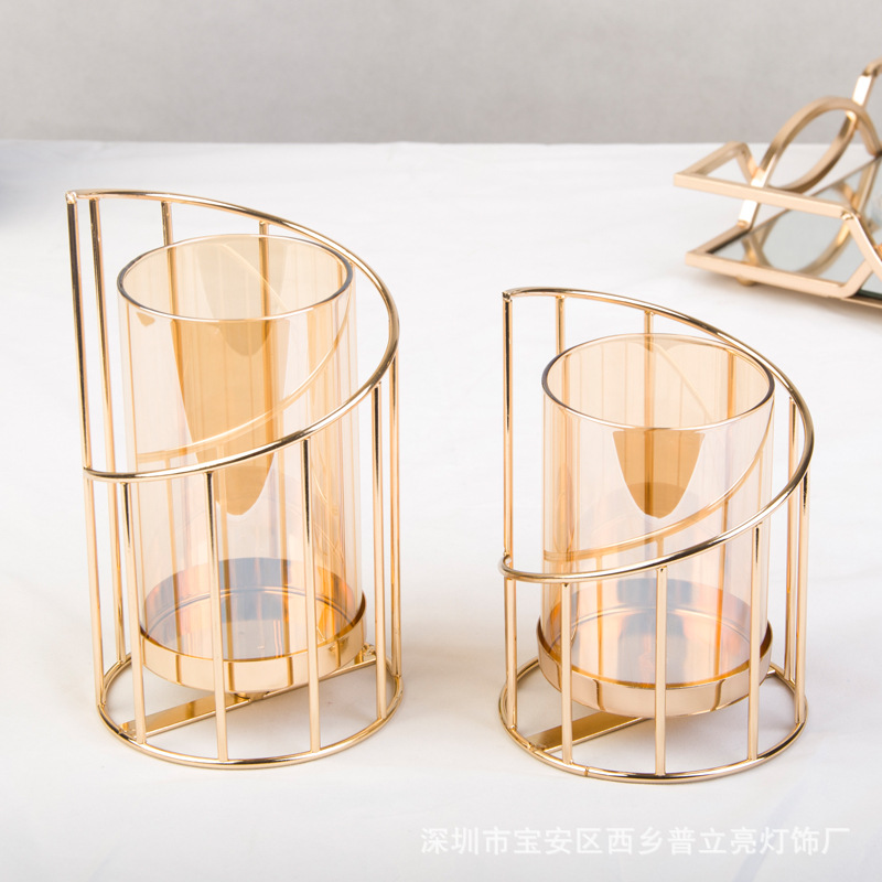 Nordic Style Electroplated Golden Candlestick Holiday Party Atmosphere Layout Candle Holder Foreign Trade Cross-Border Preferred Factory in Stock