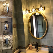 美式复古轻奢浴室镜椭圆壁挂装饰镜酒店卫生间台盆镜子欧式厕所镜