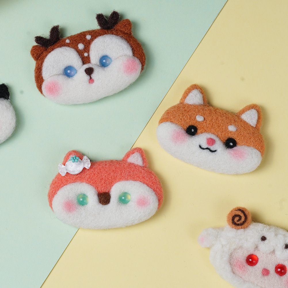 羊毛毡戳戳乐材料包 手工diy包包饰品 呆萌可爱动物发夹配饰材料