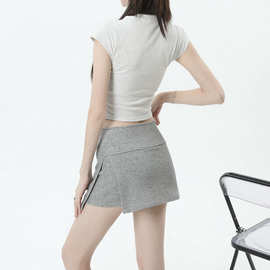 25侧开叉裙弹力运动短裙辣妹瑜伽裙裤防走光设计女高腰半身裙包臀