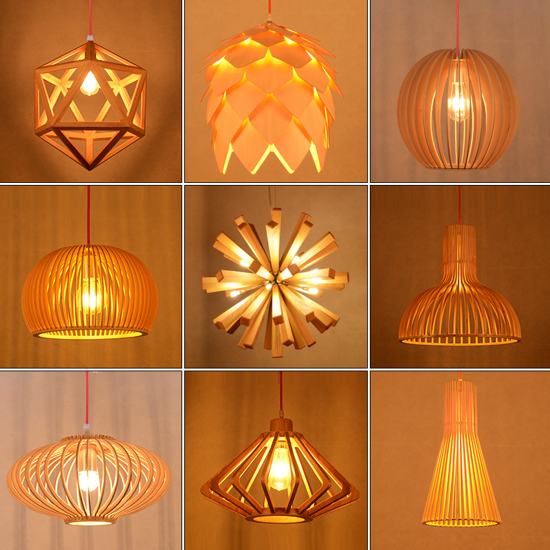 北欧简约餐厅木艺鸟笼吊灯个性创意民宿卧室吧台艺术装饰松果吊灯