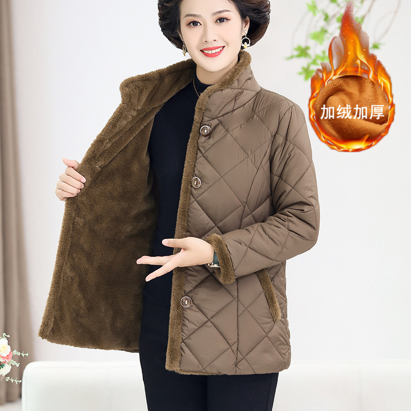妈妈棉衣女短款小棉袄中年妇女加绒加厚外套中老年女装秋冬装棉服