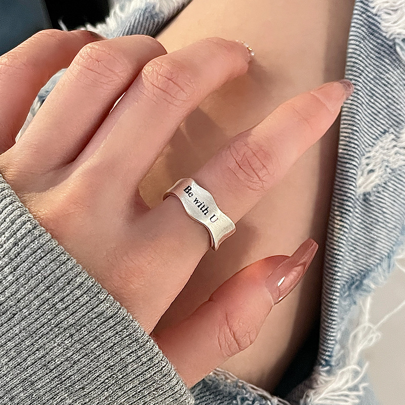 Simple Wave Letters Ring Women's Fashion All-Match Temperamental Cold Style Open Ring Ins Wind Net Red Index Finger Ring