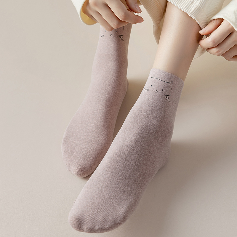 Dralon Thickened Women's Mid-Calf Length Sock Cat Printing