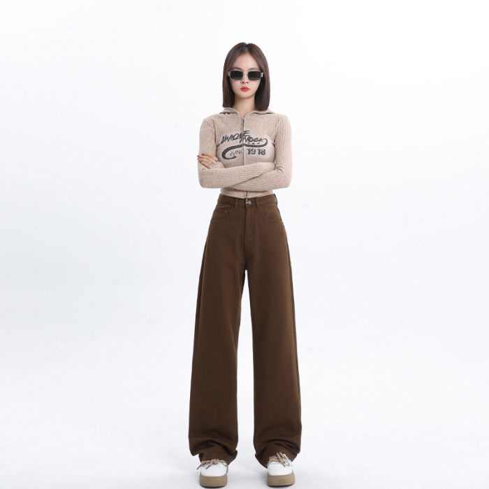Internet Celebrity 2024 Spring and Autumn New White Wide Leg Jeans Women's Soft High Waist Loose Straight Design Mop Pants