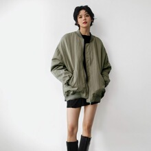 原-3427/733女款军绿中长侧拉链飞行员夹克休闲棉服3427733