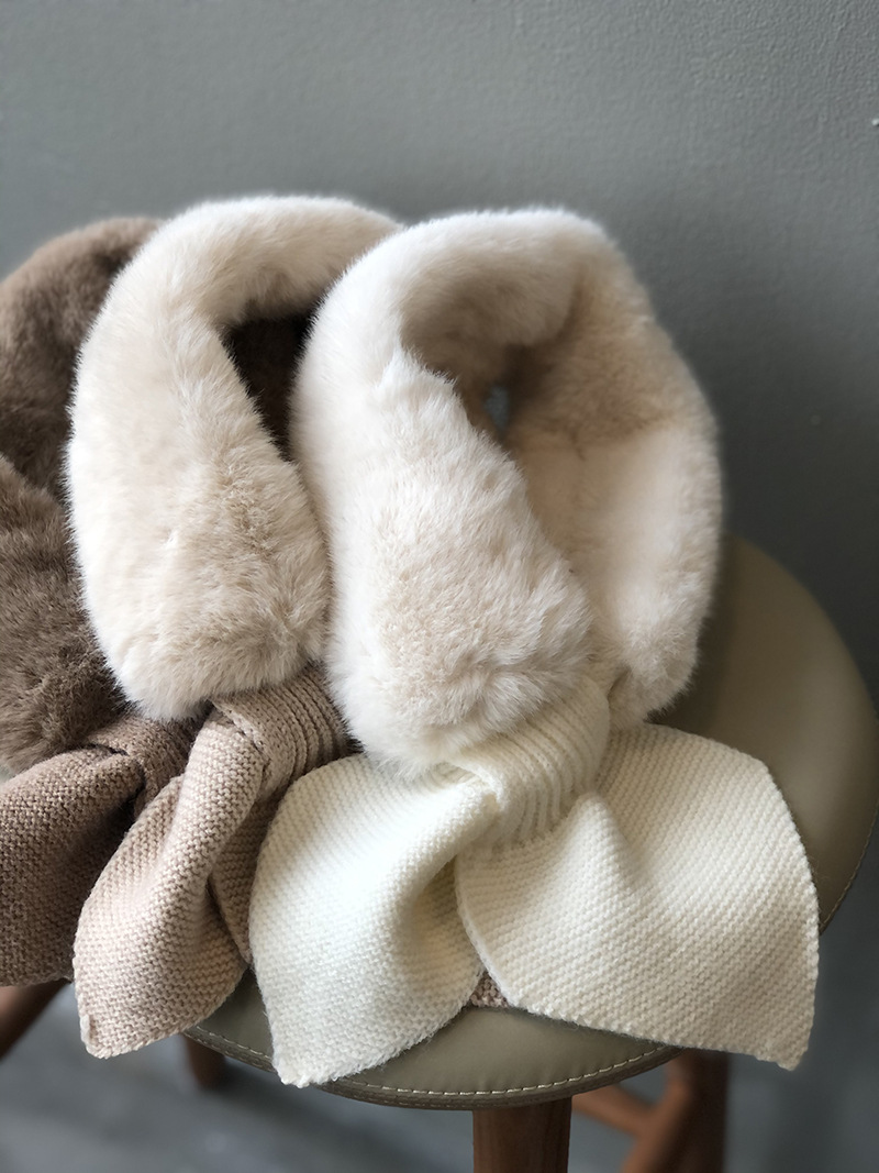 言双毛毛绒围脖女2021冬季韩版柔软仿兔毛蝴蝶结假领保暖围巾w066