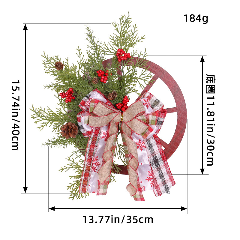 Hong Kong Love Cross-Border Hot Christmas Decoration Door Hanging Wooden Roulette Wheel Wheel Garland Christmas Pine Cone Garland