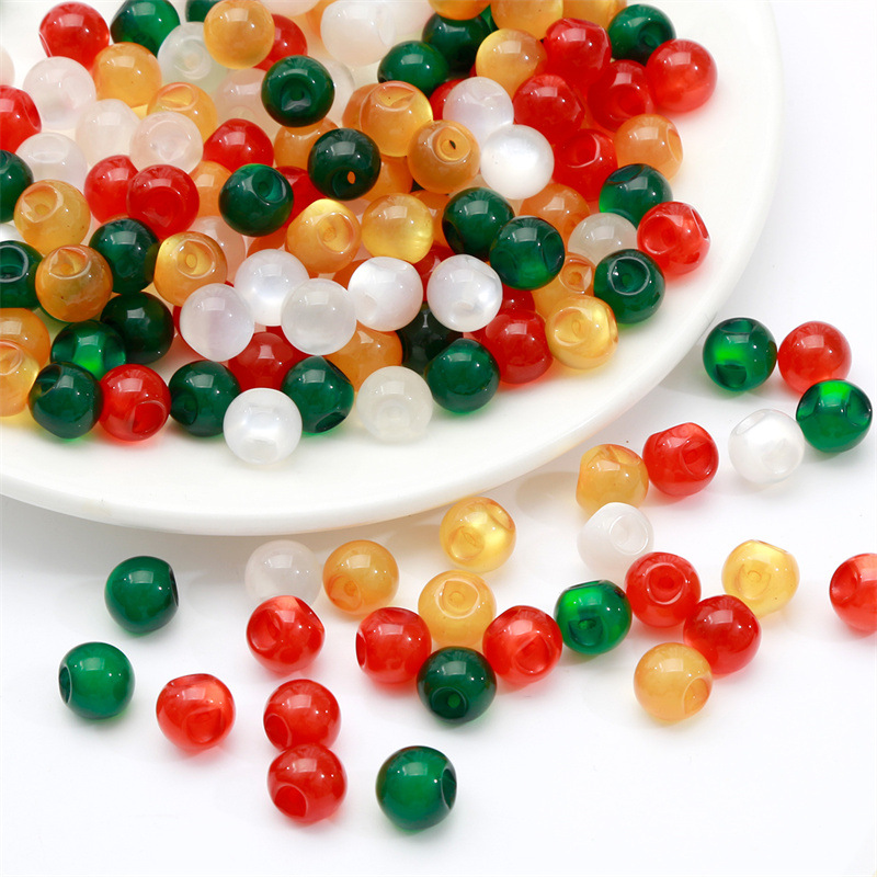 10mm树脂仿猫眼斜孔圆珠子散珠手工diy手链项链串珠材料饰品配件