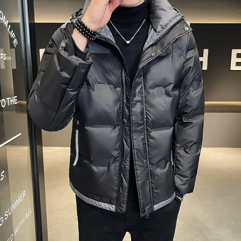 High-End Short down Jacket Men Trendy Brands Coat Winter New Gray Duck down Hooded Color Matching Men's Clothing Coat Coat