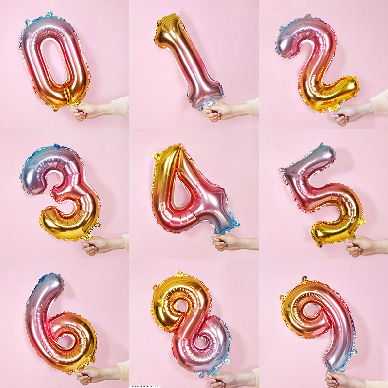 18寸渐变粉色数字0-9气球周岁宝宝生日趴体布置派对装饰铝膜气球