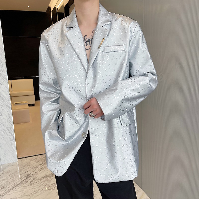 亮银色水滴光点西装欧洲站自制男西服潮牌炸街夜店重工艺外套韩版