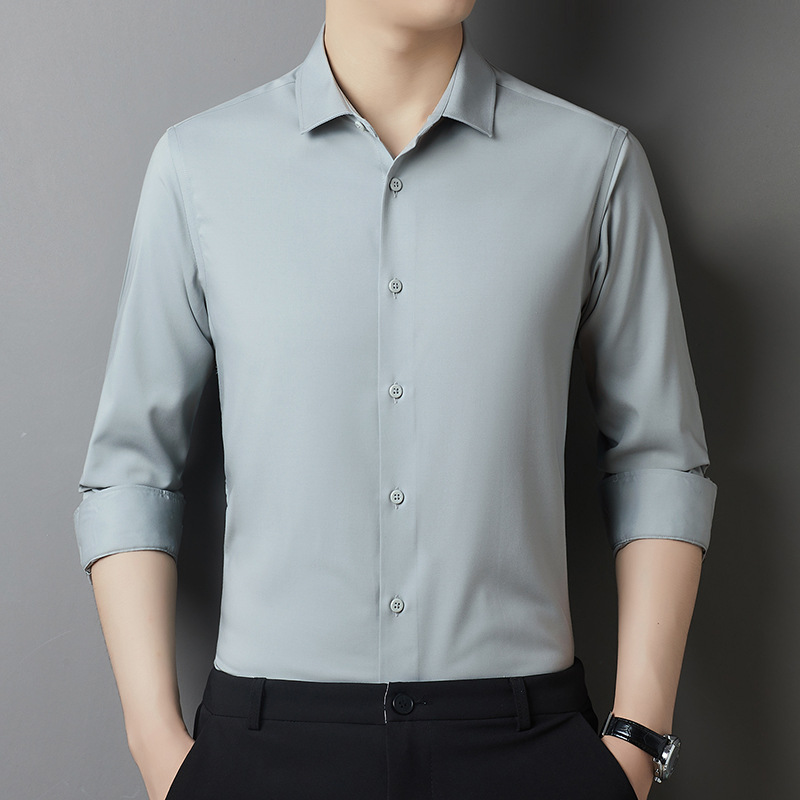 春秋新款长袖男士衬衫中年商务休闲免烫百搭翻领莫代尔衬衣-阿里巴巴